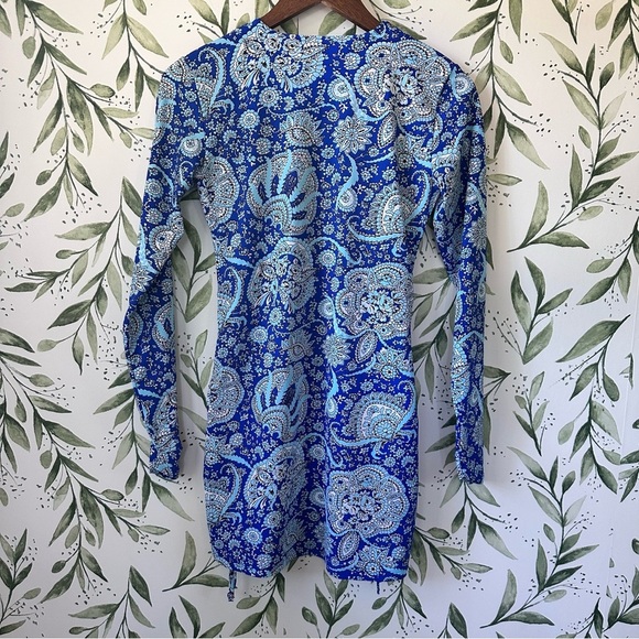 Coolibar Hokulani Ruche Swim Shirt Blue print. XXS. UPF 50+ - Picture 4 of 11